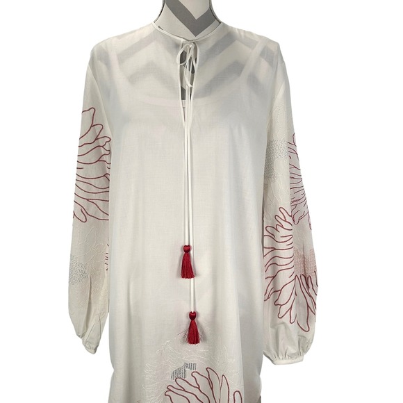 SILVIA TCHERASSI Mayfair embroidered red sunflowers boho maxi tunic dress L - Picture 3 of 14